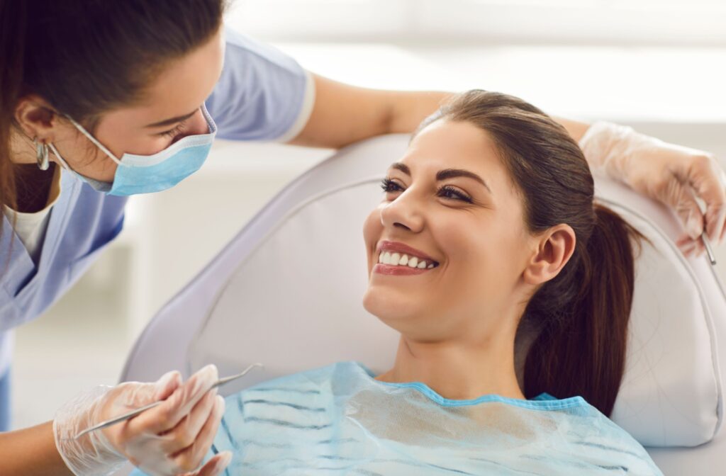 A patient getting a routine dental exam done