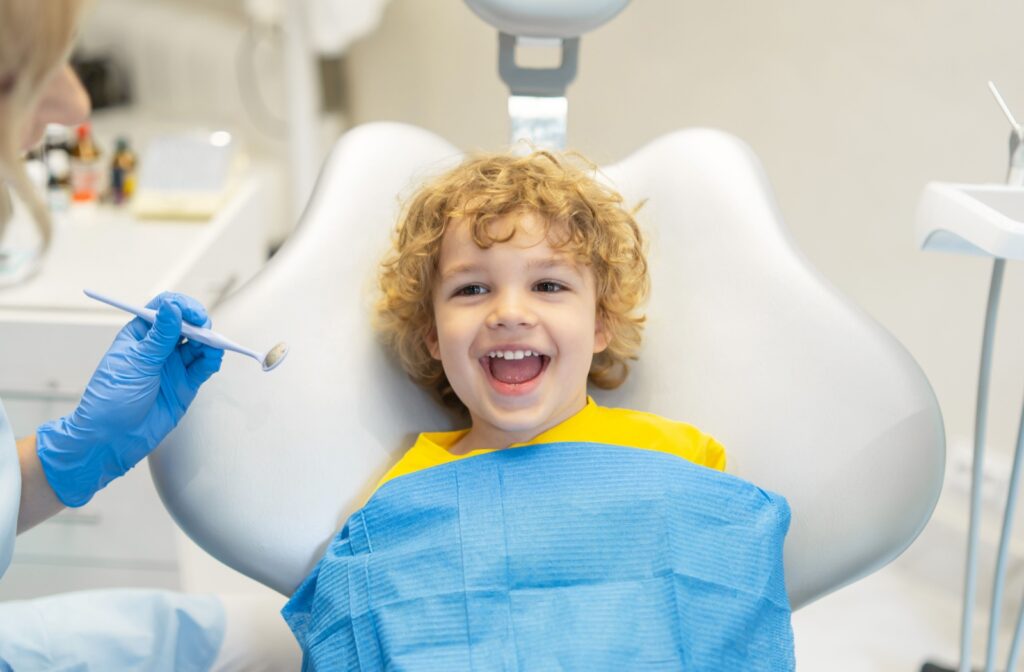A child getting a routine dental exam done